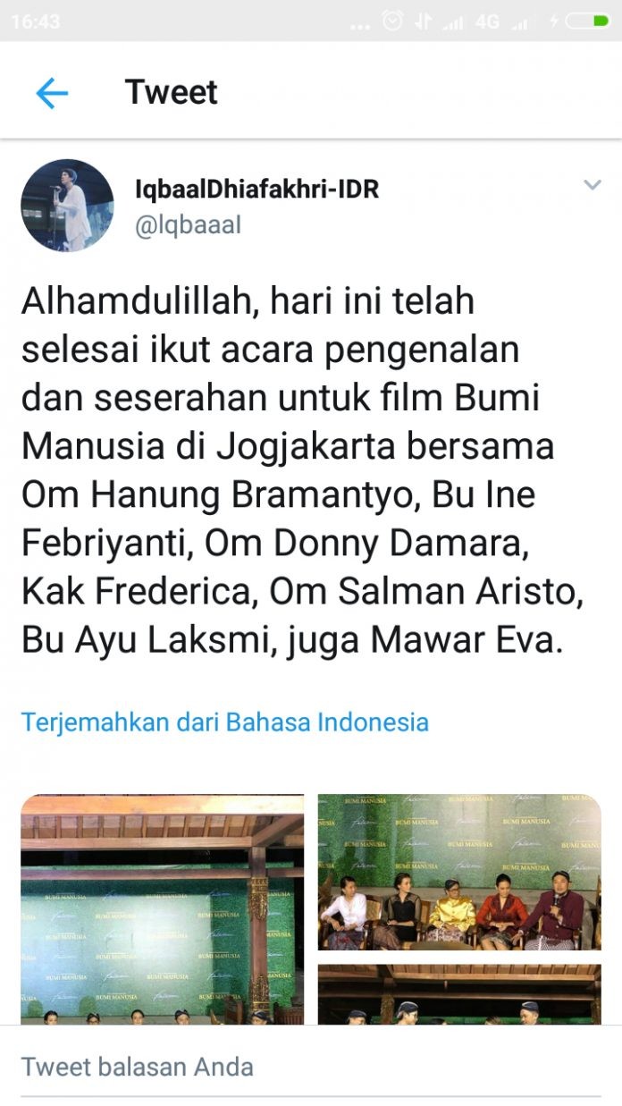 Berperan Minke di Film Bumi Manusia, Iqbal Disuruh Baca Tetralogi Pram