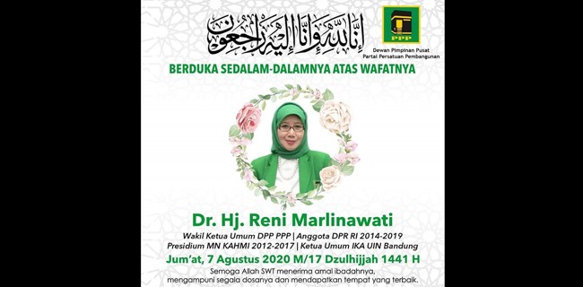 Reni Marlinawati Meninggal Dunia, PPP Kehilangan Salah Satu Kader Terbaik