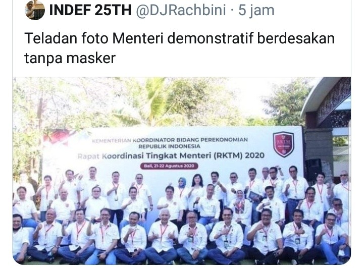 Para Menteri Berdesakan Tanpa Masker, Sohibul : Apa Ini Gejala Frustrasi Sosial?