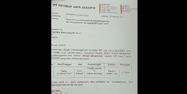 Persija Upayakan Laga Kontra Persib Digelar di SUGBK 4 Maret 2023 Mendatang