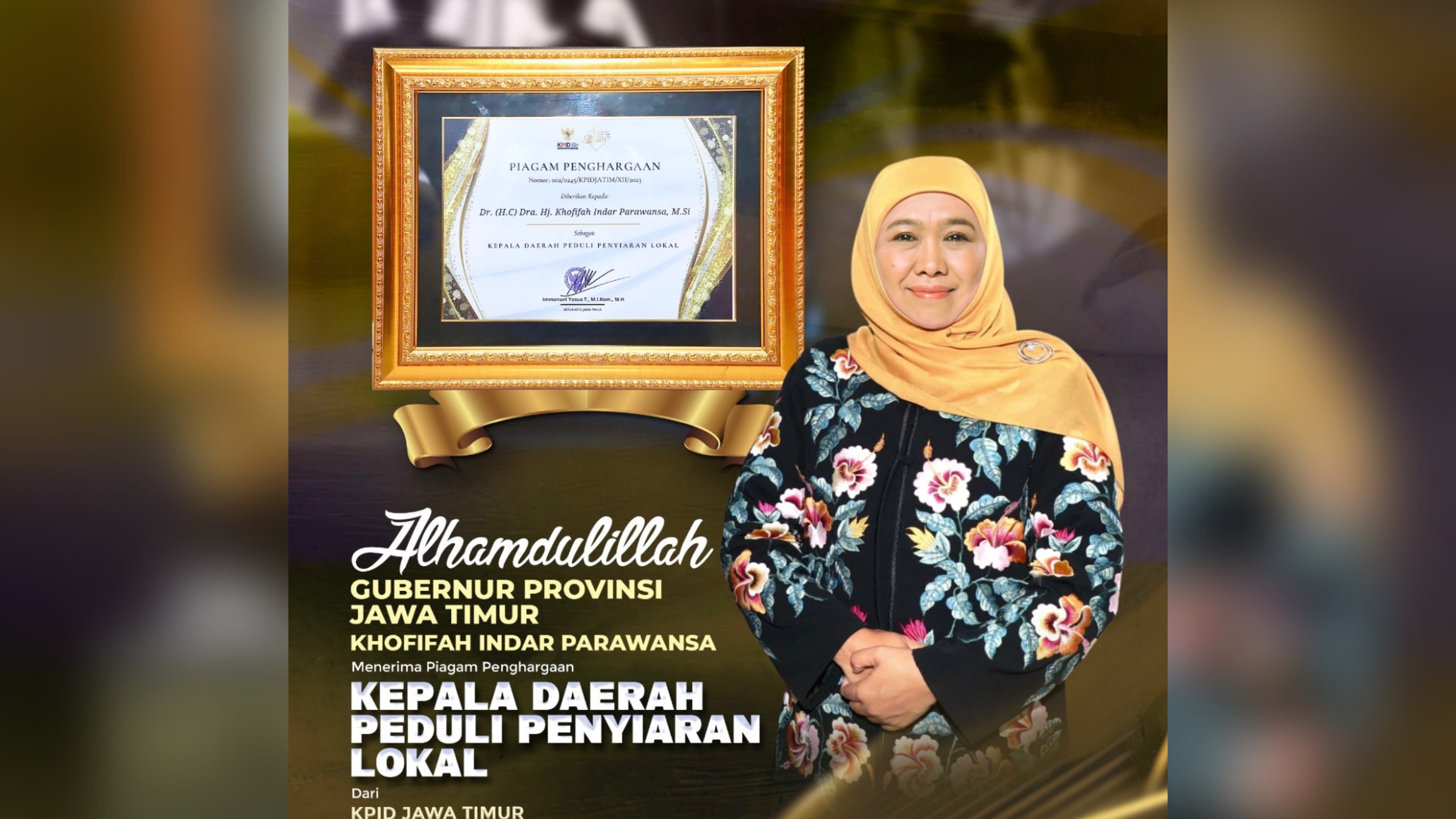 Raih Penghargaan dari KPID Jatim, Khofifah: Tekankan Pentingnya Industri Penyiaran di Era Disrupsi