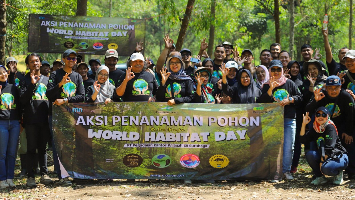 Peringati World Habitat Day, Pegadaian Kanwil XII Surabaya Gelar Aksi Penanaman Pohon di Coban Talun, Batu