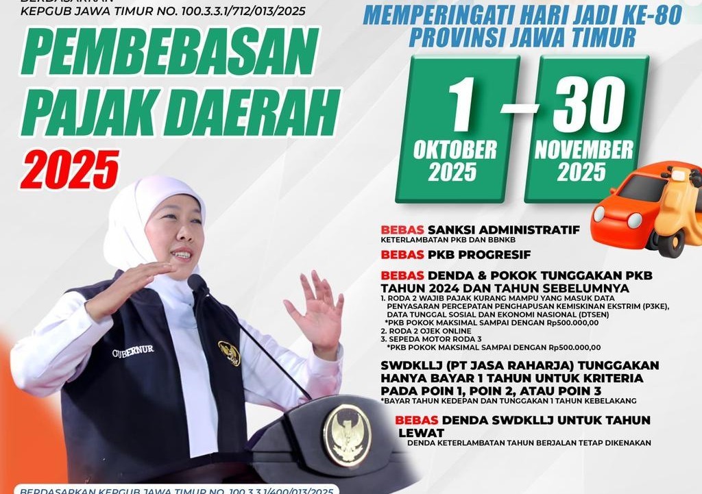Sambut Hari Jadi ke-80, Pemprov Jawa Timur Beri Kado Spesial Lewat Pembebasan Pajak Daerah