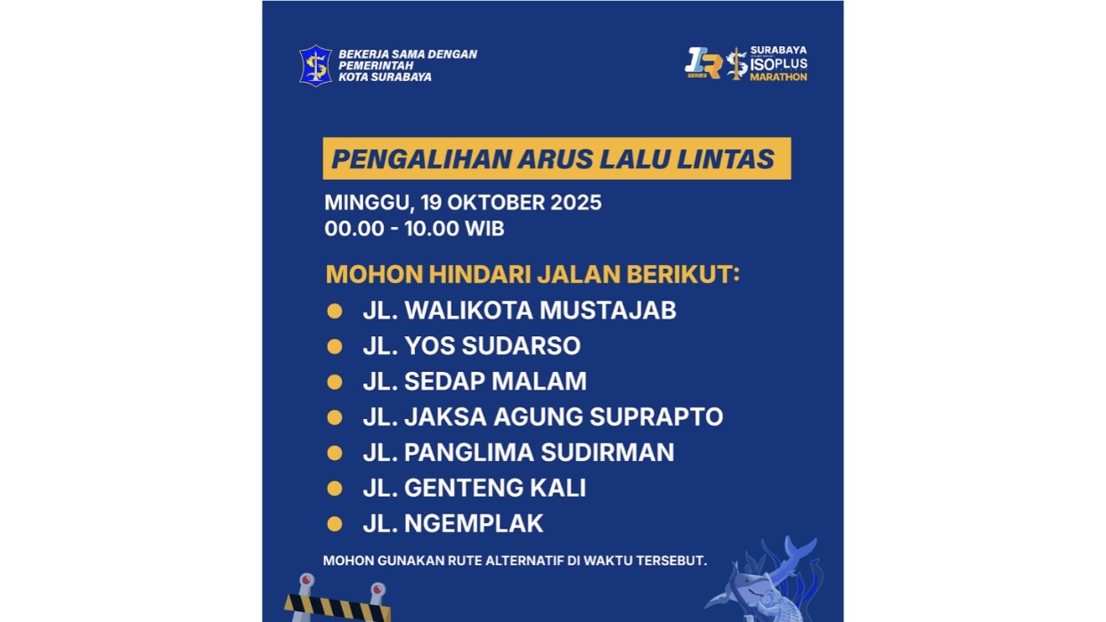 Surabaya Siap Sambut ISOPLUS Marathon 2025: Ini Info Lengkap Pengalihan Arus Lalu Lintas Minggu Pagi