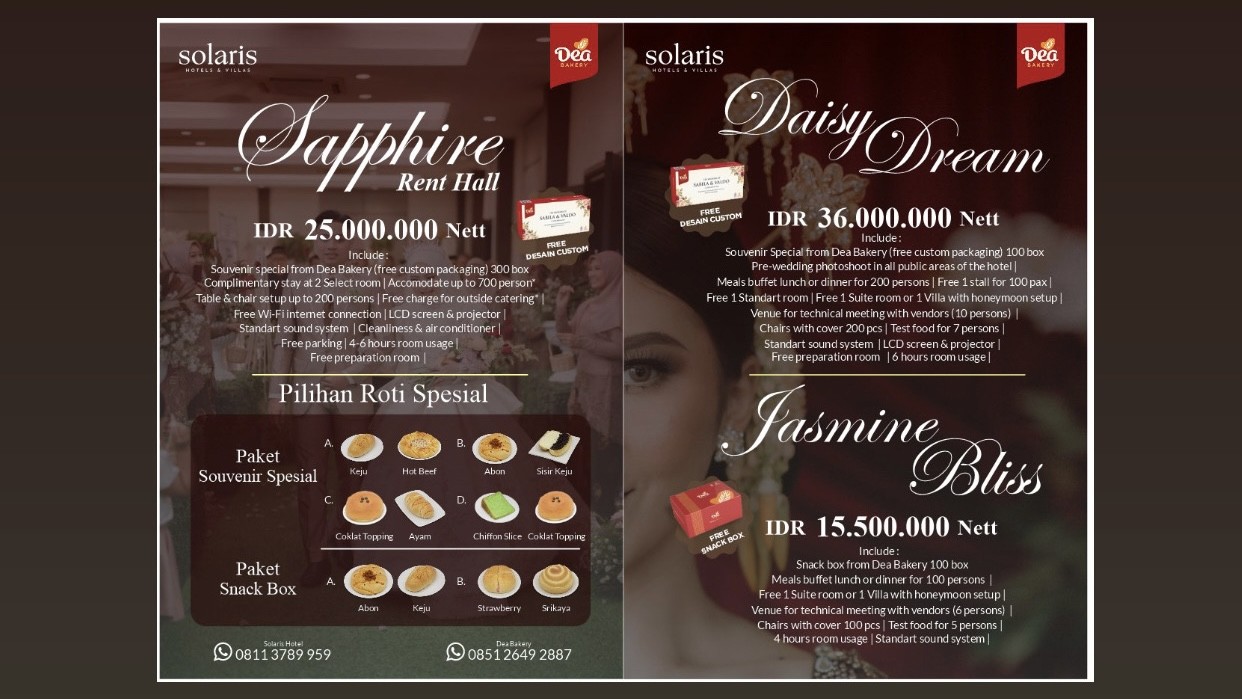Solaris Hotels & Villas x Dea Bakery Hadirkan Paket Wedding Eksklusif dengan Benefit Lengkap