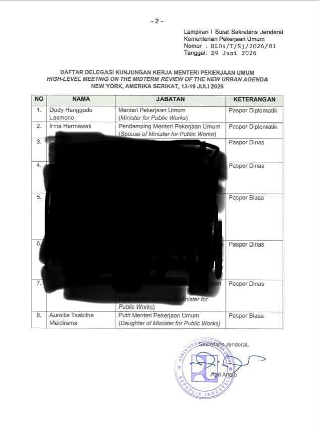 Manifes Kunker Kementerian PU ke AS Viral, Menteri Dody Hanggodo Disorot karena Nama Putrinya Masuk Daftar Delegasi