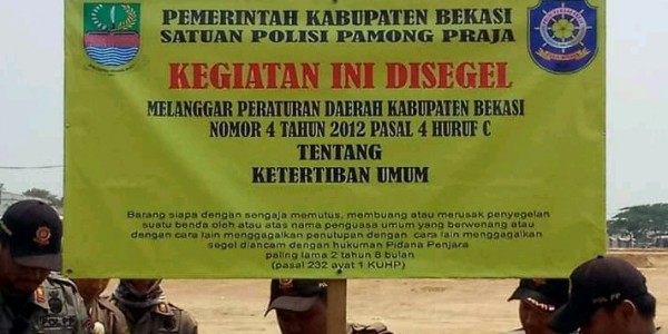 Satpol PP dan TNI-Polri Tutup Aktivitas Pengurukan Lahan Perumahan di Tambun Utara