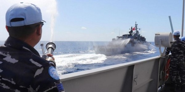 KRI Sultan Hasanuddin 366 Latihan Manuver Taktis Bersama Empat Kapal MTF UNIFIL