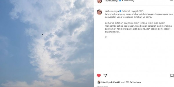 Unggah Foto Langit, Rachel Vennya: Selamat Tinggal 2021