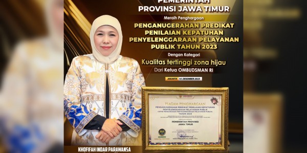 Pemprov Jatim Raih Penghargaan Ombudsman RI, Khofifah: Hasil Yanblik Jatim Kualitas Tertinggi