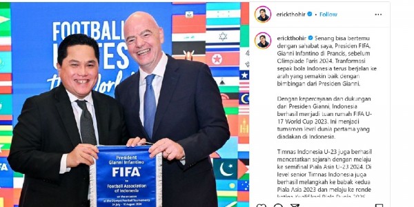 Jelang Olimpiade Paris 2024, Erick Thohir Silaturahmi dengan Presiden FIFA 
