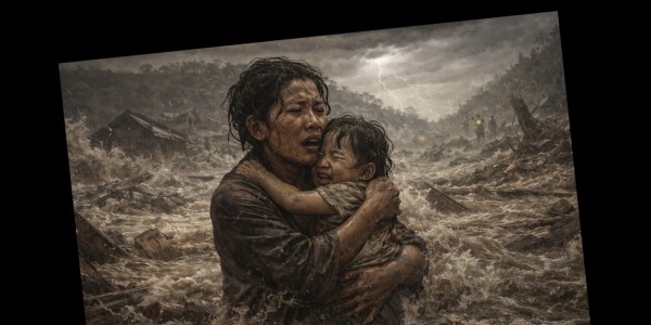 Kupeluk Anakku Agar Tak Ikut Hanyut
