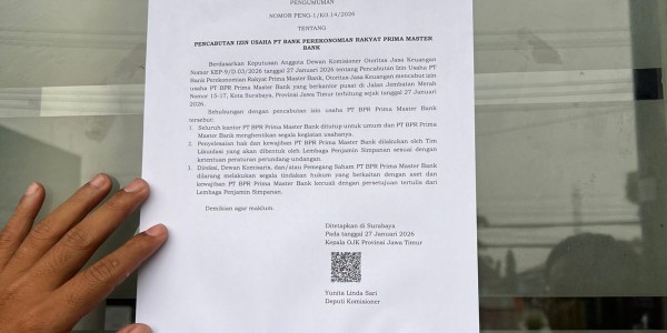 Gagal Menyehatkan Modal, OJK Resmi Cabut Izin Usaha BPR Prima Master Bank Surabaya