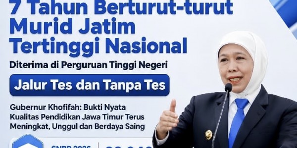 7 Tahun Berturut-turut Tertinggi Diterima di PTN, Khofifah: Bukti Nyata Kualitas Pendidikan Jatim Unggul