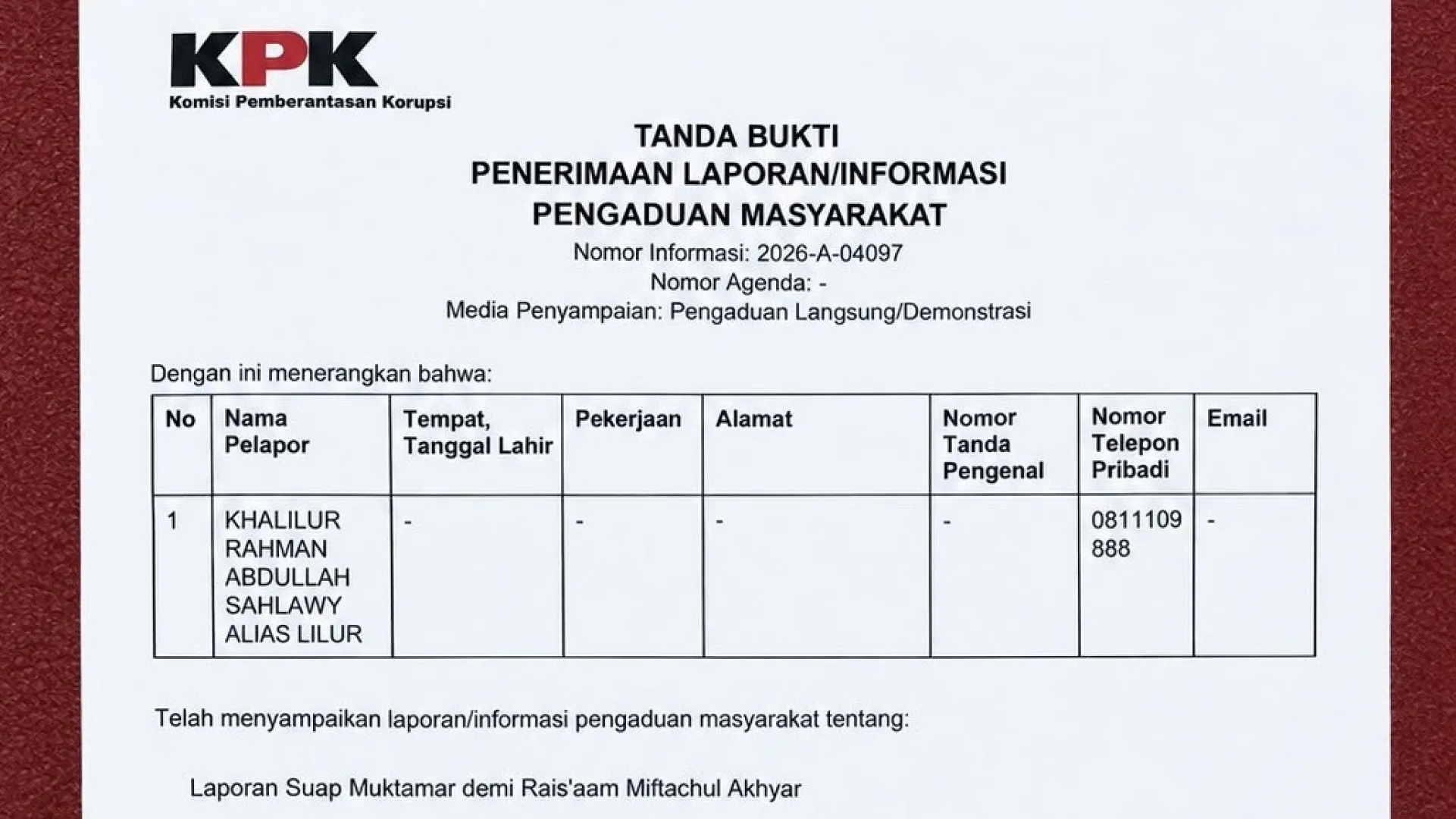 Dugaan Suap Jual Beli Suara pada Muktamar ke-35 NU, Gus Lilur Laporkan ke KPK